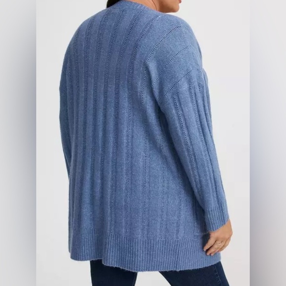 #x868 - Torrid Vegan Cashmere V-Neck Boyfriend Cardigan Sweater Dusty Blue - Picture 4 of 14